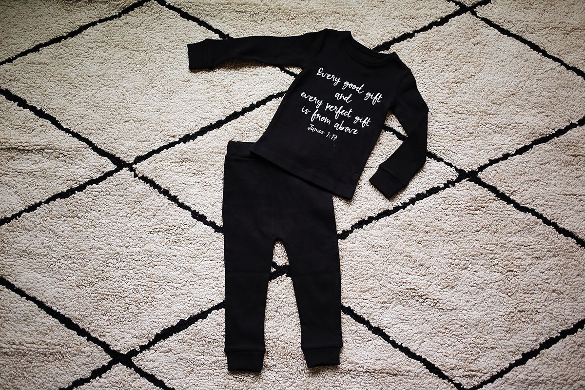 Organic Baby + Kids Pajama Set | James 1:17 — Pajama set laid flat