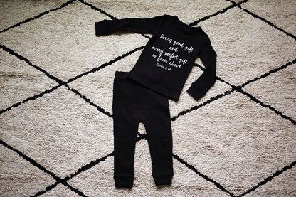 Organic Baby + Kids Pajama Set | James 1:17 — Pajama set laid flat