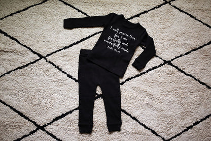 Organic Baby + Kids Pajama Set | Psalm 139:14 — Pajama set laid flat