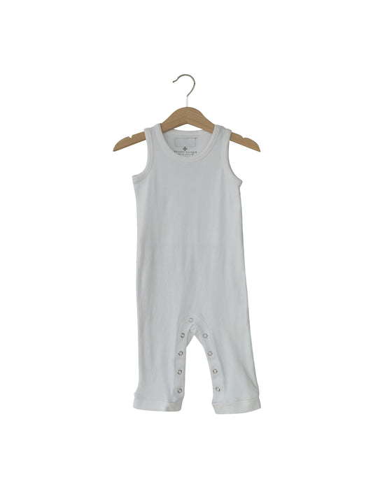 White Organic Baby Tank Explorer Back Jumpsuit — product photograph.