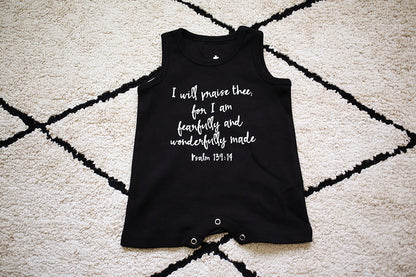 Psalm 139:14 Organic Tank Romper | GOTS Certified Organic Cotton