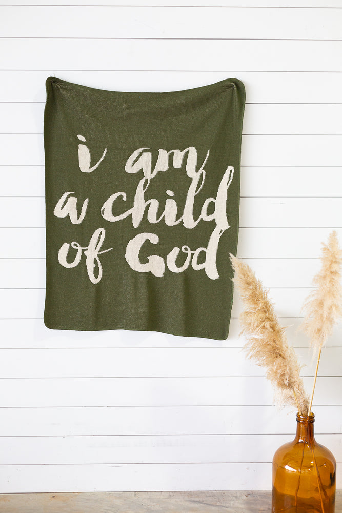 
                  
                    Load image into Gallery viewer, Made in the USA | Recycled Cotton Blend  I am a child of God Throw Blanket
                  
                