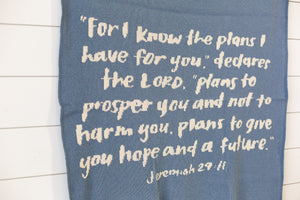 
                  
                    Load image into Gallery viewer, Made in the USA | Recycled Cotton Blend Jeremiah 29:11 Throw Blanket
                  
                