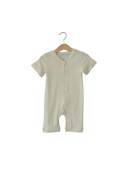 Organic Short Sleeve Zip Romper | GOTS Certified Organic Cotton | Solid Colors