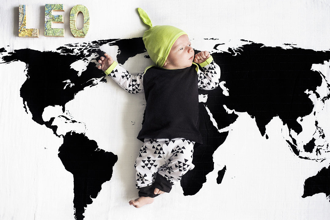 World Map Organic Swaddle + Wall Art | GOTS Certified Organic Cotton Muslin