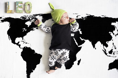 World Map Organic Swaddle + Wall Art | GOTS Certified Organic Cotton Muslin