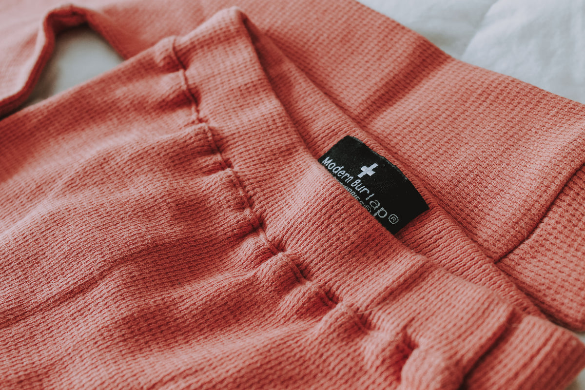 Organic Thermal Baby + Kids Pajama Set | Aragon — Close-up of thermal fabric and neckline