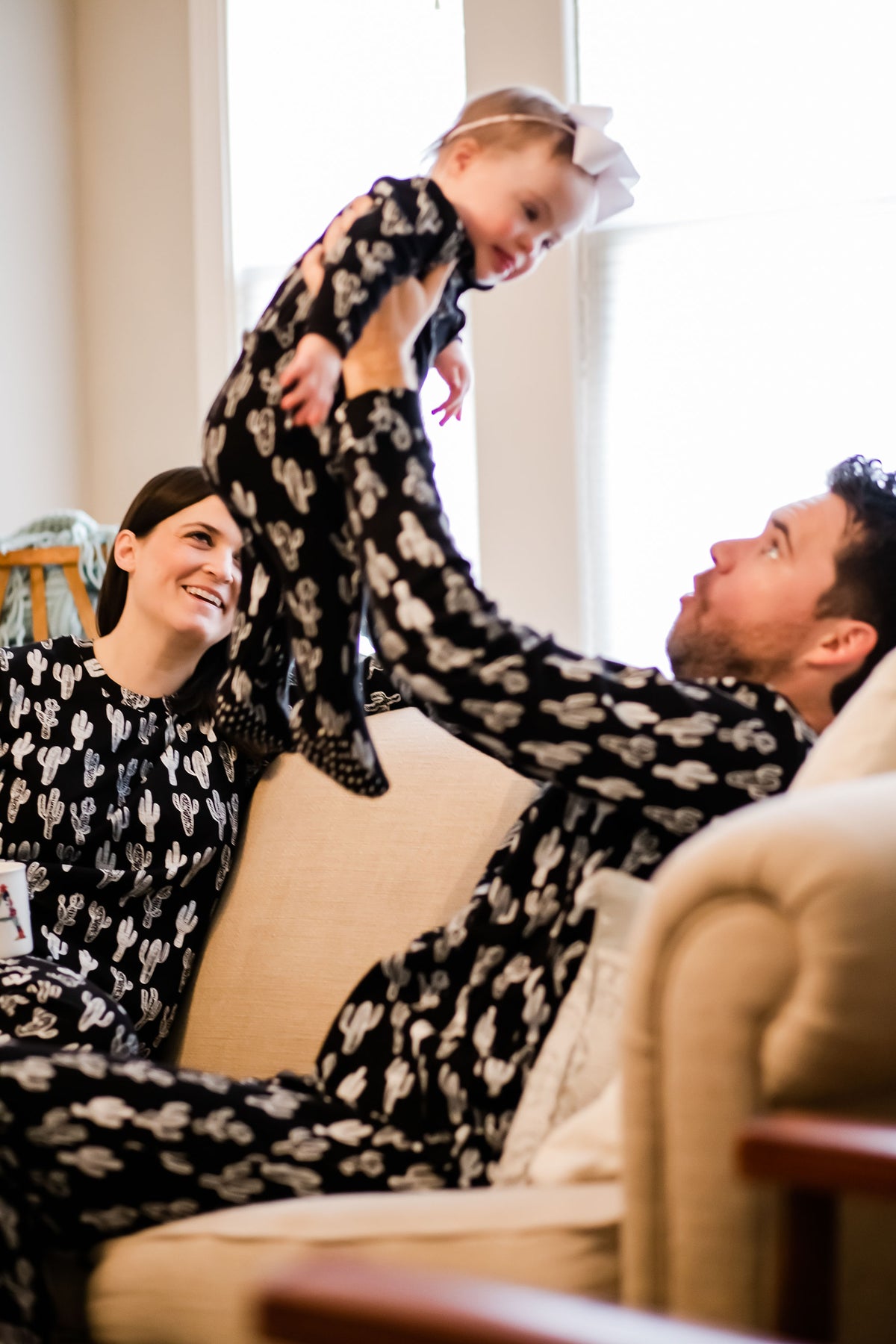 FINAL SALE - Women's Pajama Set in Organic Cotton -  WHITE ON BLACK CACTUS©, product image 6