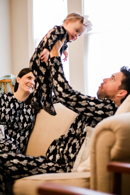 FINAL SALE - Women's Pajama Set in Organic Cotton -  WHITE ON BLACK CACTUS©, product image 6
