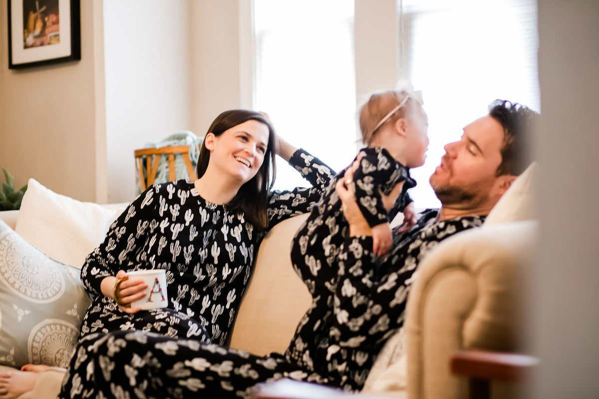 FINAL SALE - Women's Pajama Set in Organic Cotton -  WHITE ON BLACK CACTUS©, product image 7
