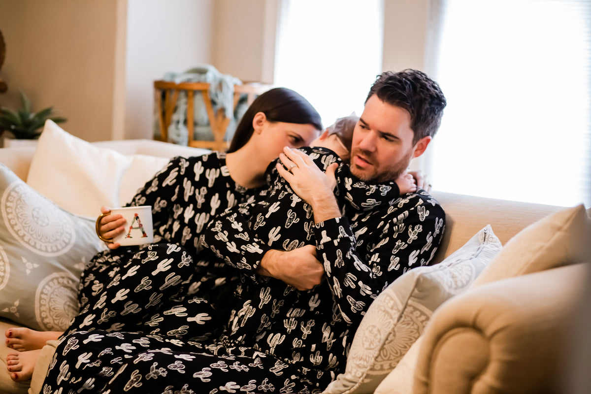 FINAL SALE - Women's Pajama Set in Organic Cotton -  WHITE ON BLACK CACTUS©, product image 11