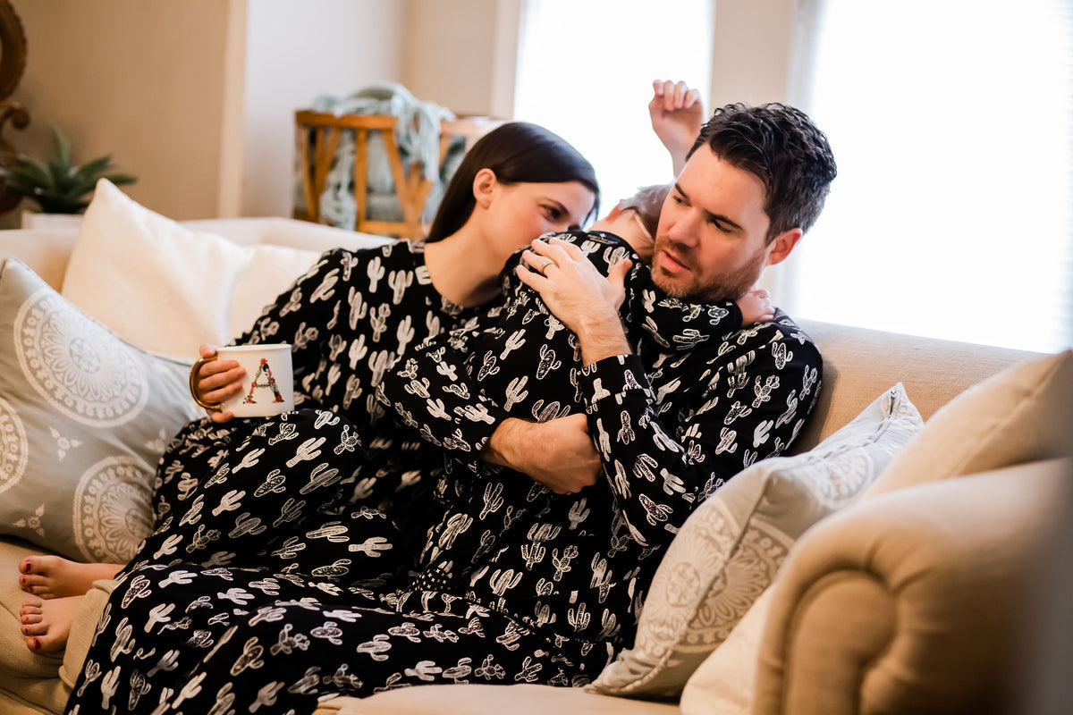 FINAL SALE - Women's Pajama Set in Organic Cotton -  WHITE ON BLACK CACTUS©, product image 12