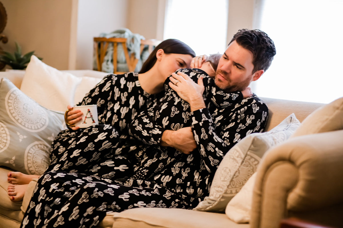 FINAL SALE - Women's Pajama Set in Organic Cotton -  WHITE ON BLACK CACTUS©, product image 13