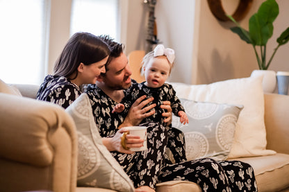 Women's organic cotton pajama set in white-on-black cactus print