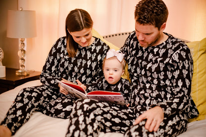 Women's organic cotton pajama set in white-on-black cactus print