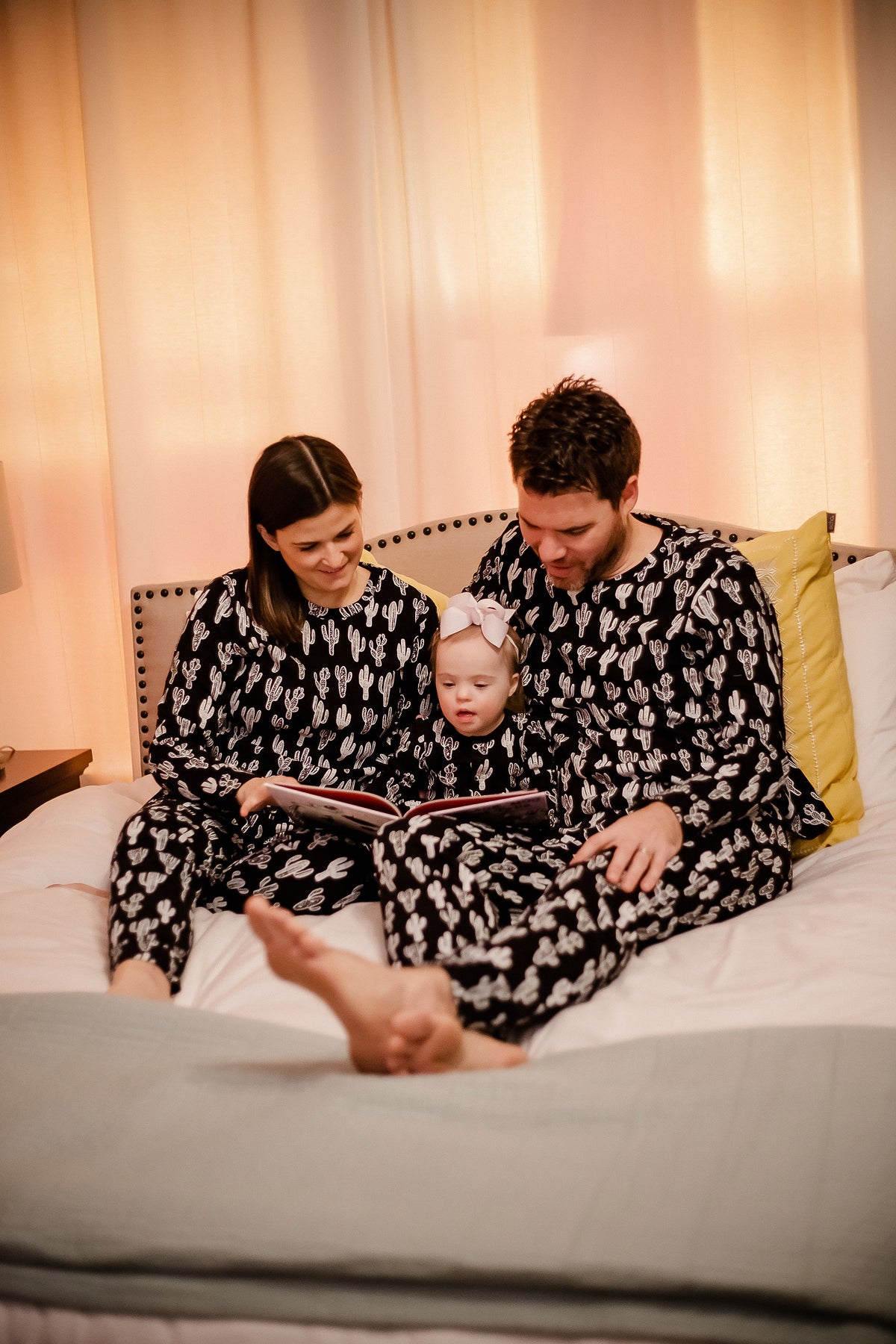 Women's organic cotton pajama set in white-on-black cactus print