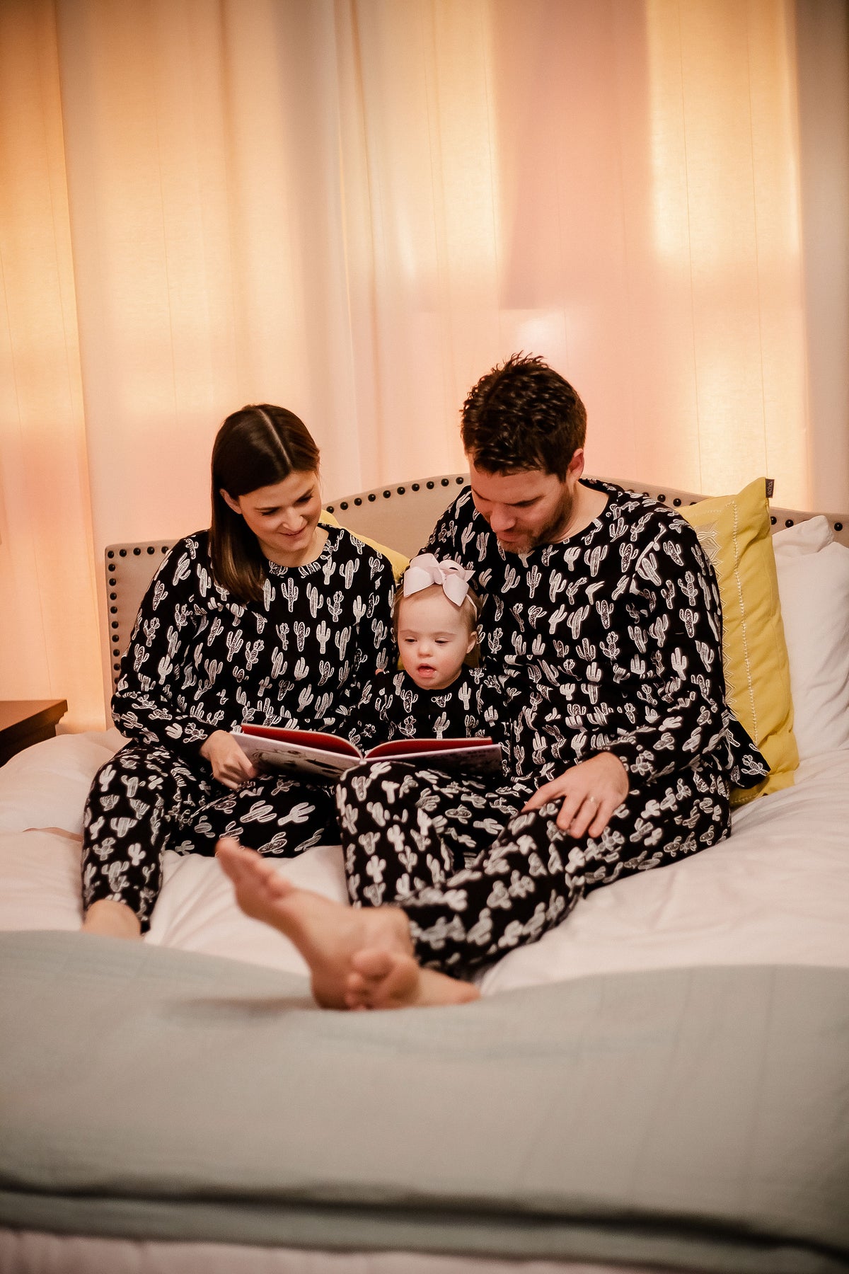 Women's organic cotton pajama set in white-on-black cactus print