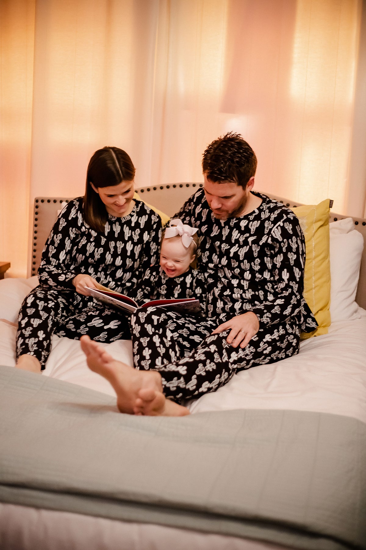 Women's organic cotton pajama set in white-on-black cactus print
