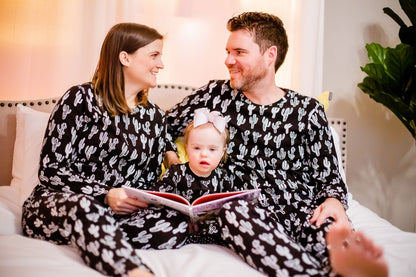 Women's organic cotton pajama set in white-on-black cactus print