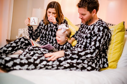 Women's organic cotton pajama set in white-on-black cactus print