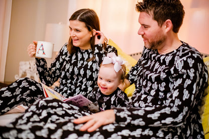 Women's organic cotton pajama set in white-on-black cactus print