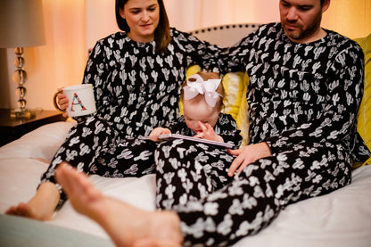 Women's organic cotton pajama set in white-on-black cactus print