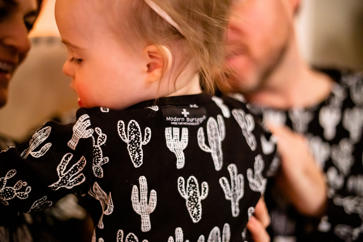 Women's organic cotton pajama set in white-on-black cactus print