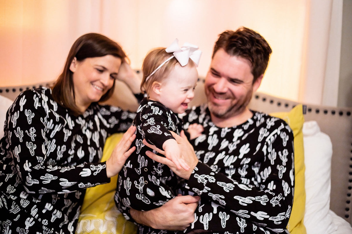 Women's organic cotton pajama set in white-on-black cactus print