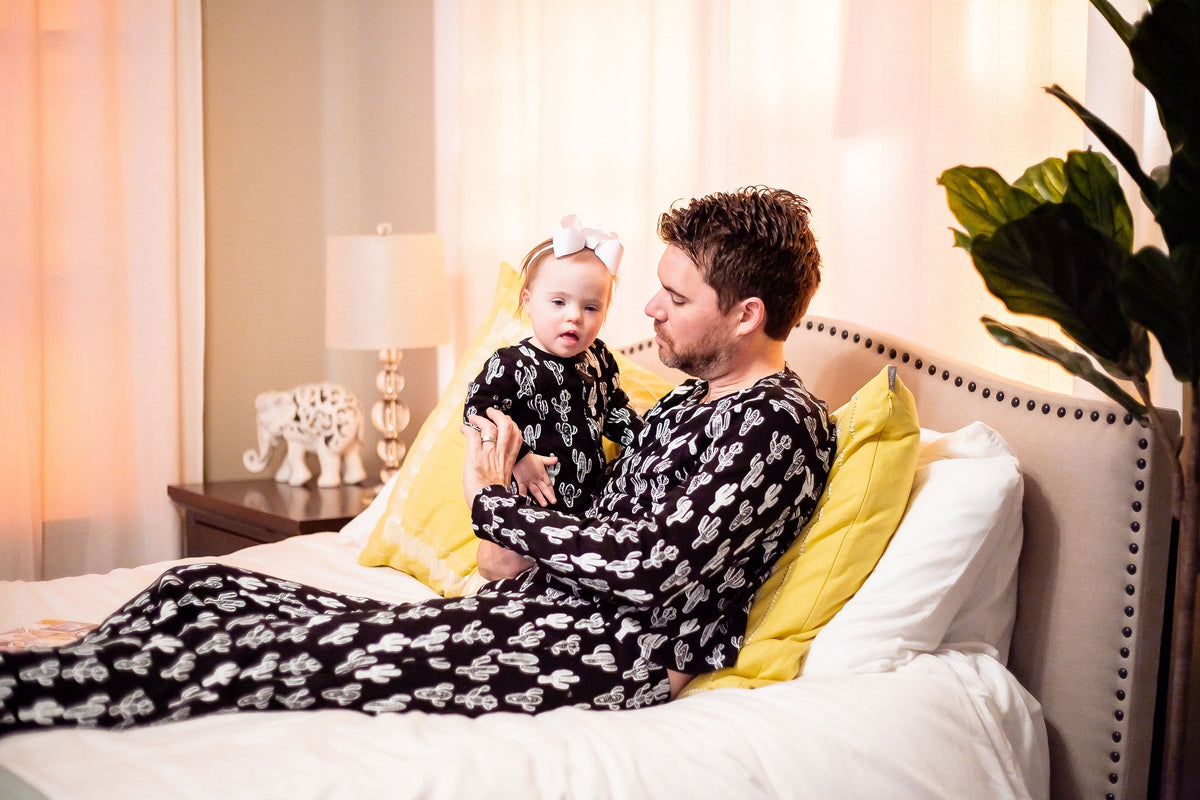 Women's organic cotton pajama set in white-on-black cactus print