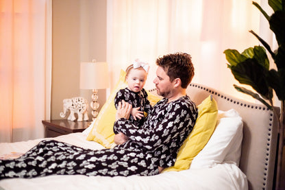 Women's organic cotton pajama set in white-on-black cactus print