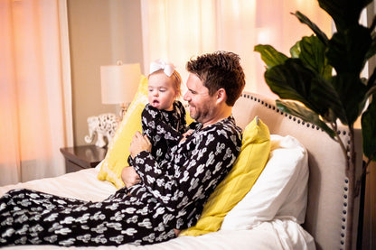 Women's organic cotton pajama set in white-on-black cactus print