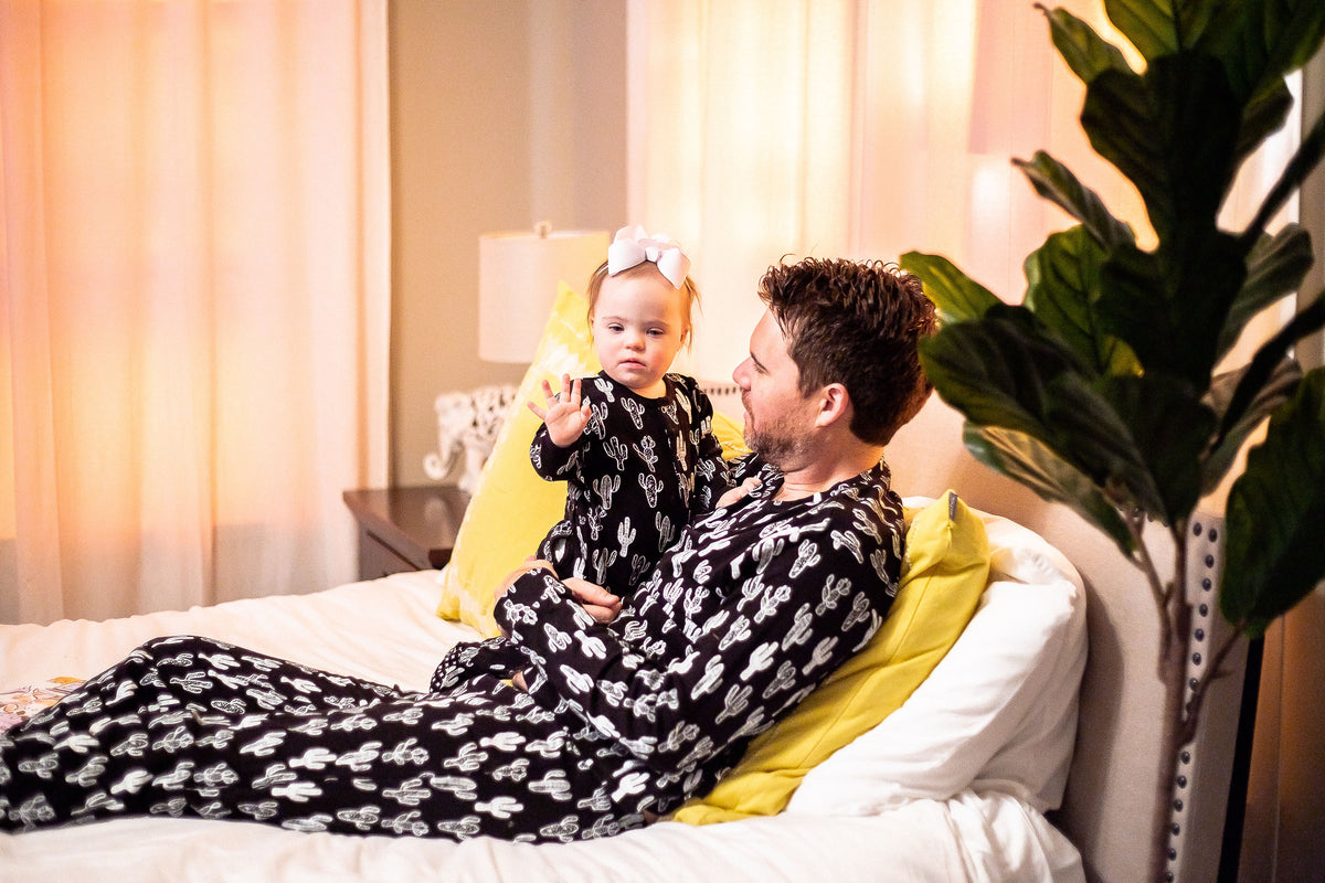 Women's organic cotton pajama set in white-on-black cactus print