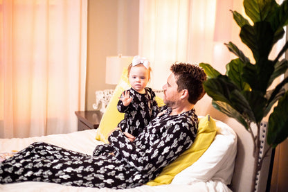 Women's organic cotton pajama set in white-on-black cactus print