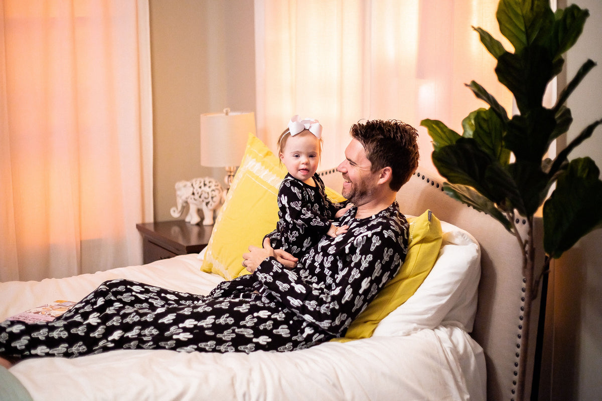 Women's organic cotton pajama set in white-on-black cactus print