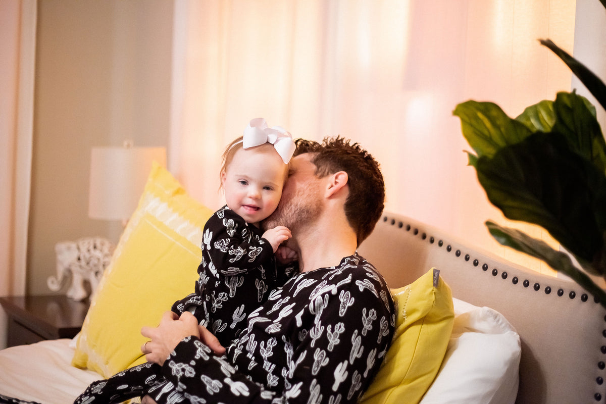 Women's organic cotton pajama set in white-on-black cactus print