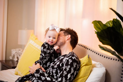 Women's organic cotton pajama set in white-on-black cactus print