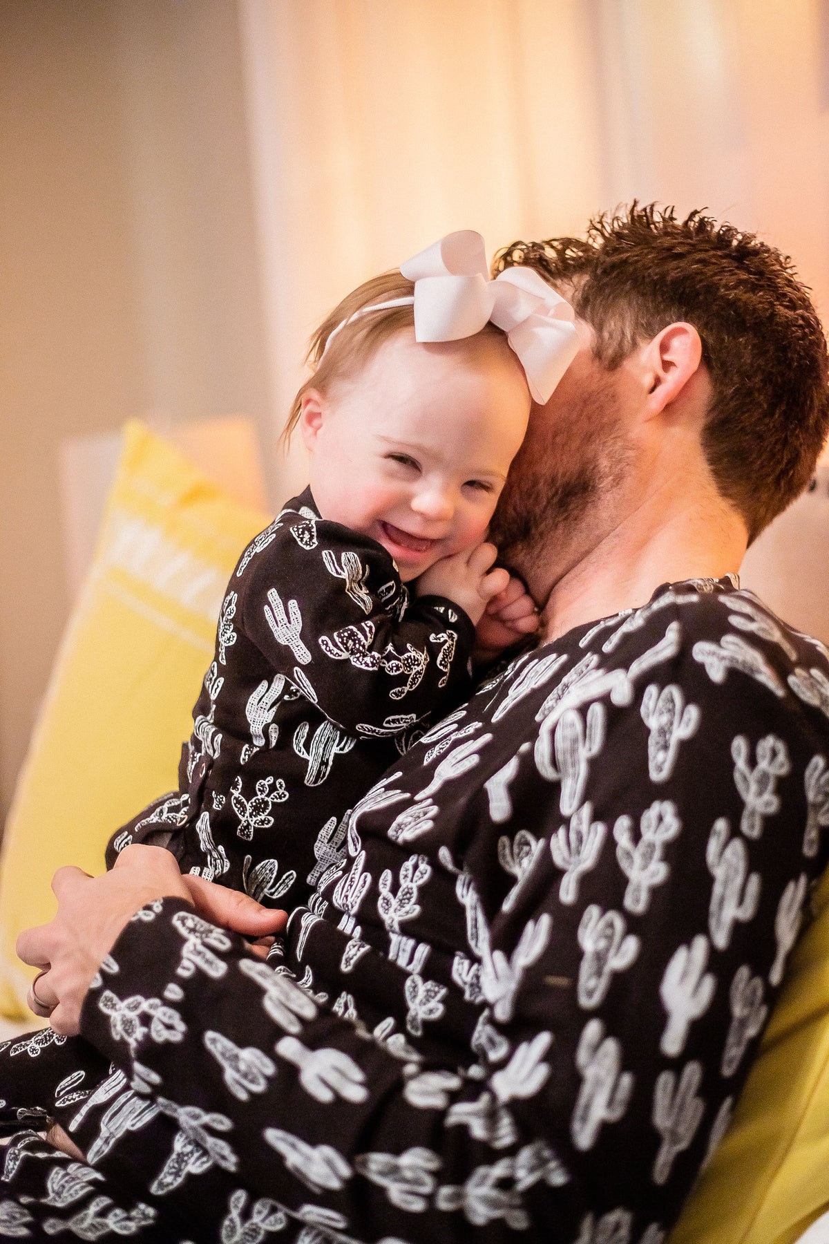 Women's organic cotton pajama set in white-on-black cactus print