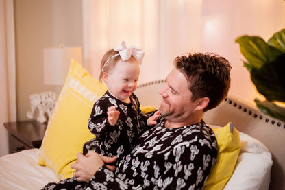 Women's organic cotton pajama set in white-on-black cactus print