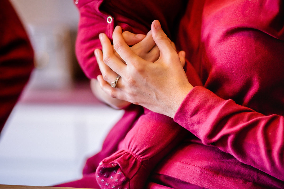 Women's organic cotton pajama set in maroon