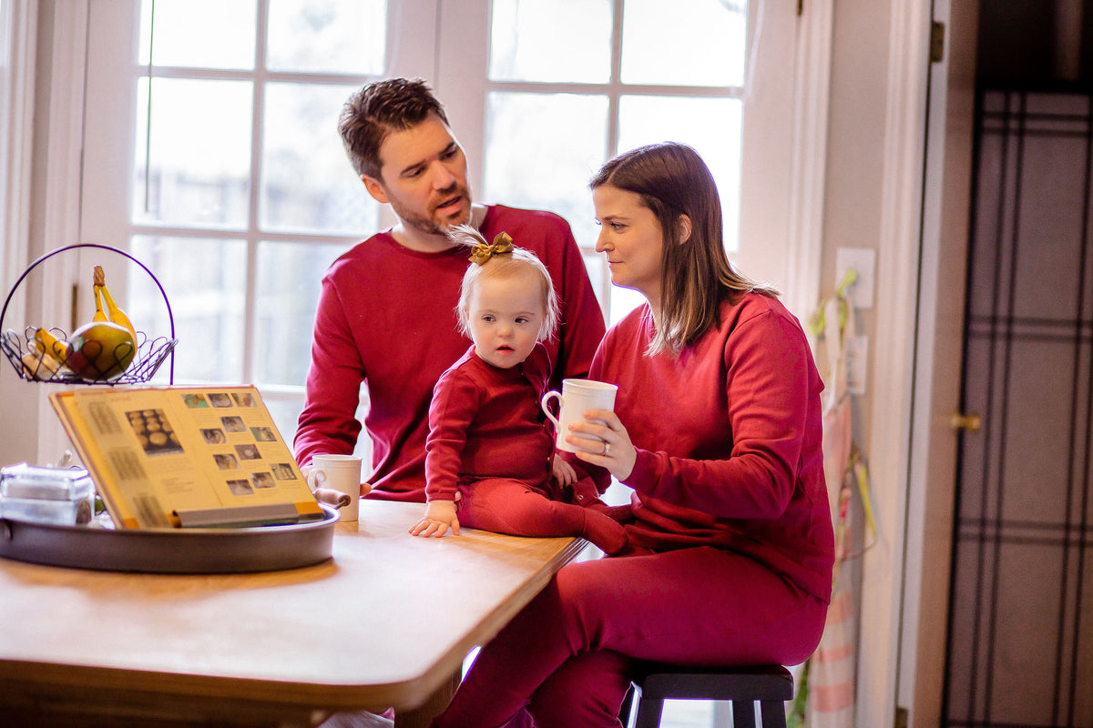 Women's organic cotton pajama set in maroon