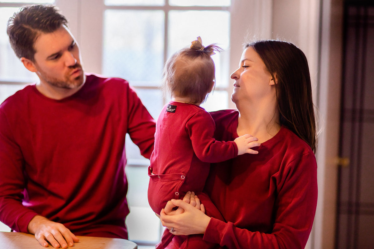 Women's organic cotton pajama set in maroon