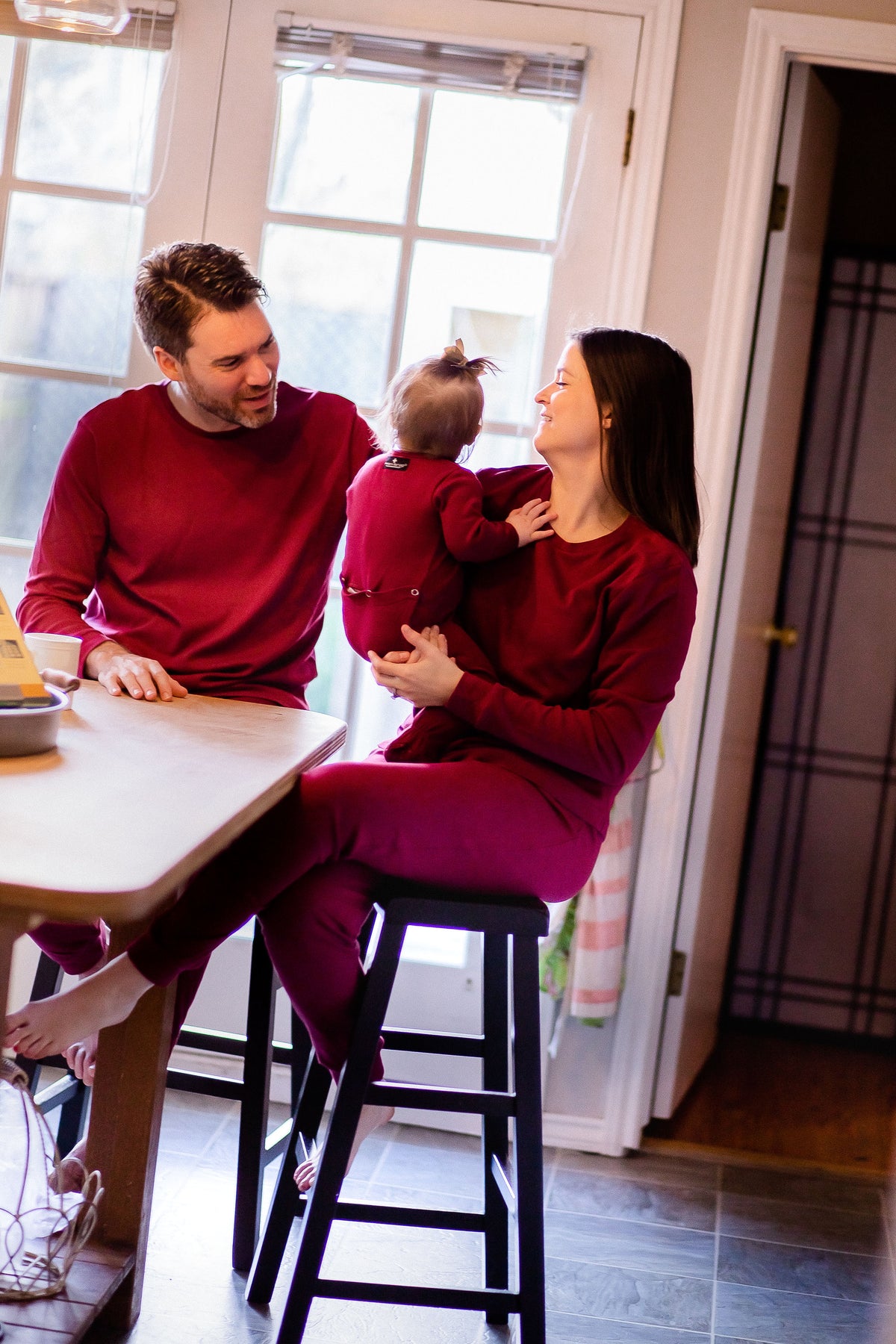 Women's organic cotton pajama set in maroon