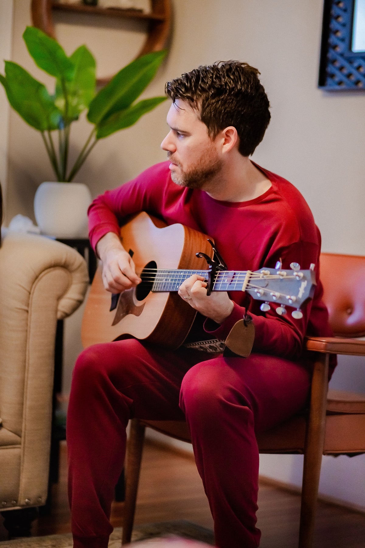 Women's organic cotton pajama set in maroon