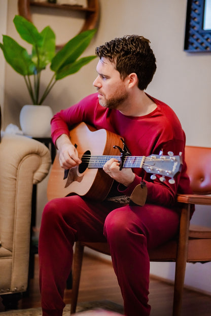 Women's organic cotton pajama set in maroon