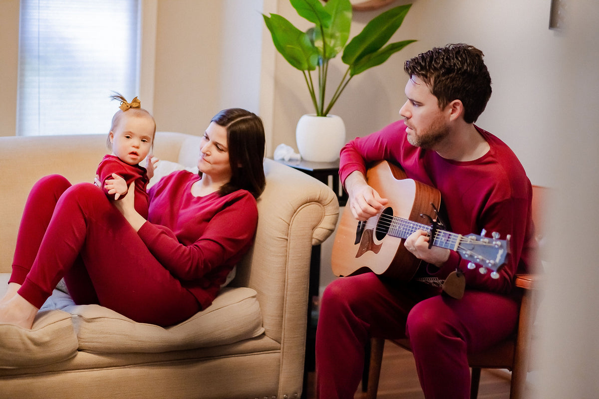 Women's organic cotton pajama set in maroon
