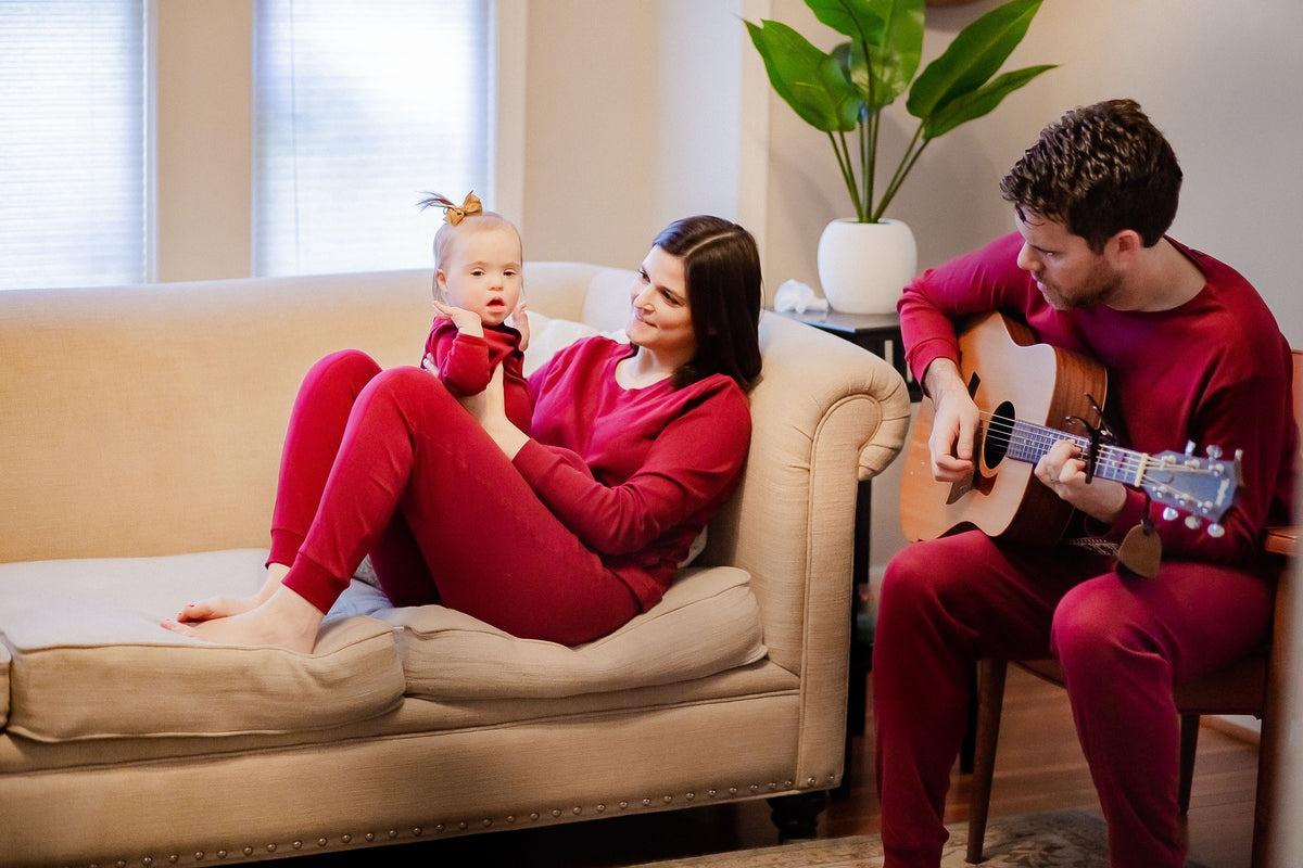 Women's organic cotton pajama set in maroon