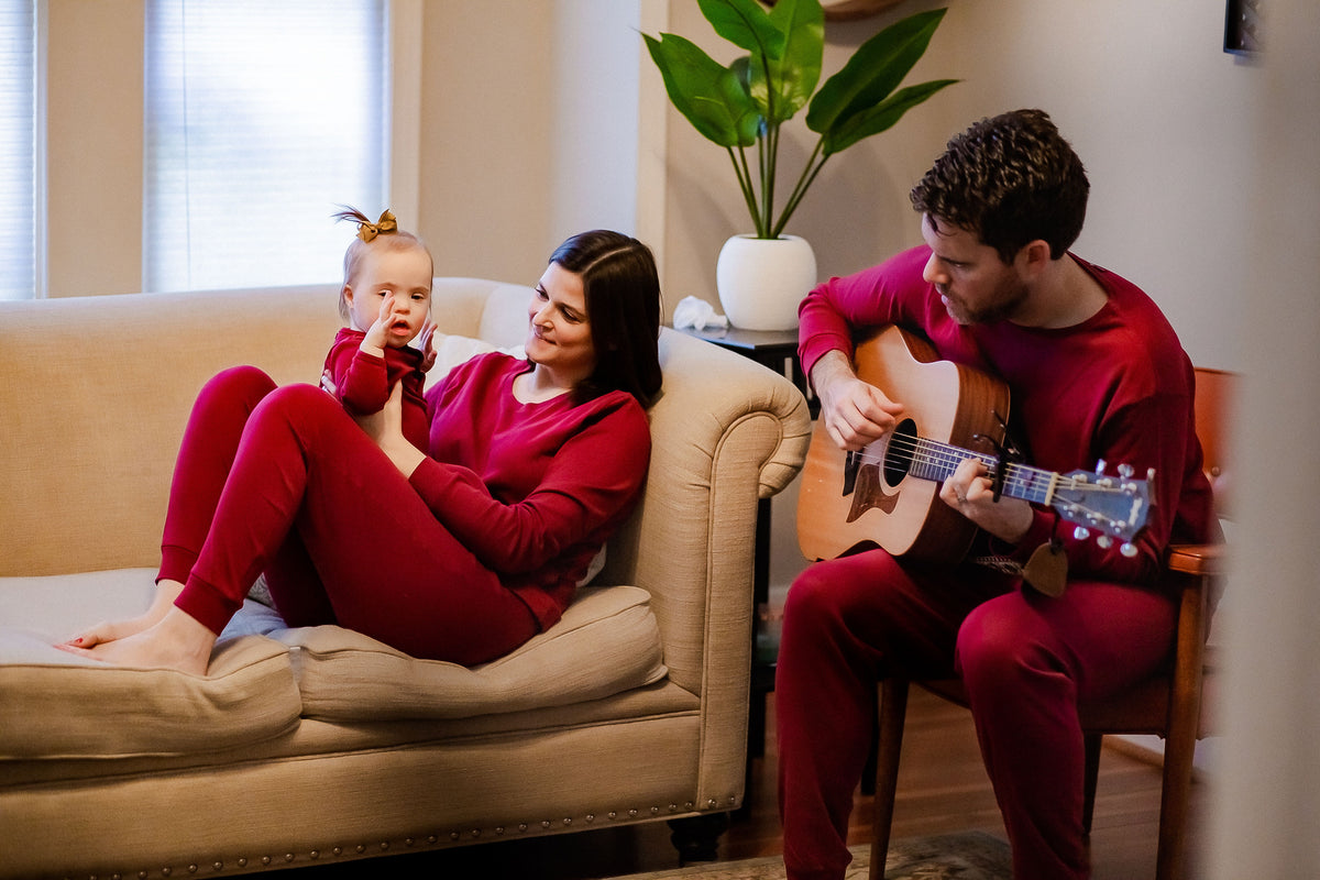 Women's organic cotton pajama set in maroon