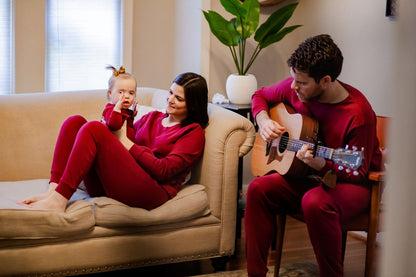 Women's organic cotton pajama set in maroon