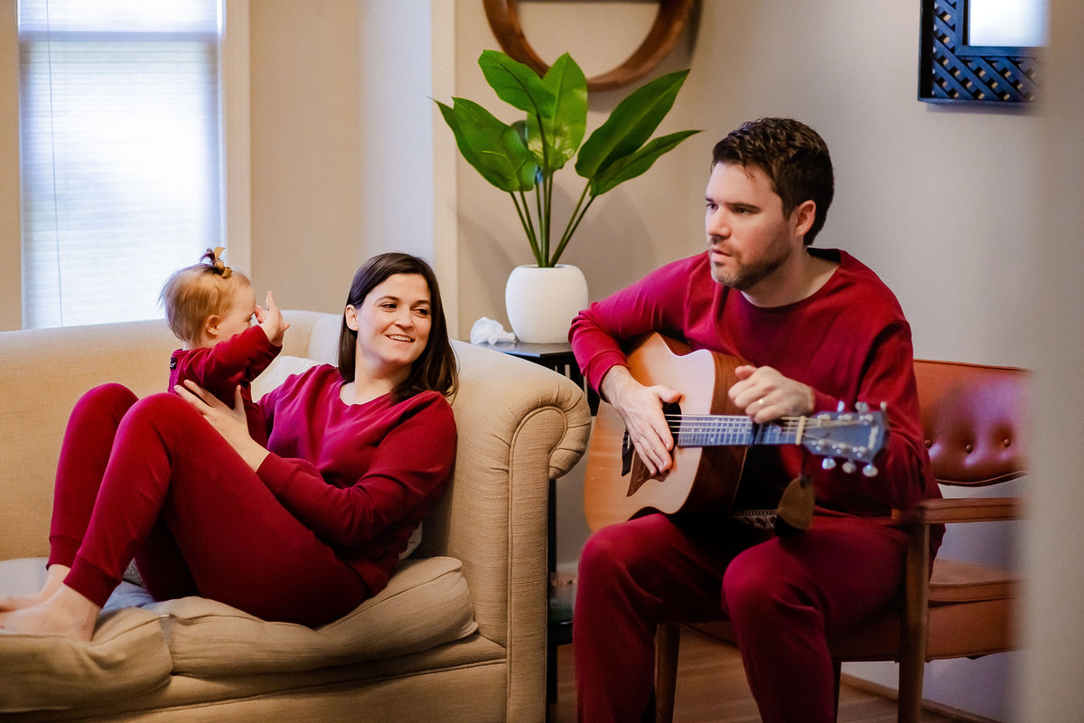 Women's organic cotton pajama set in maroon