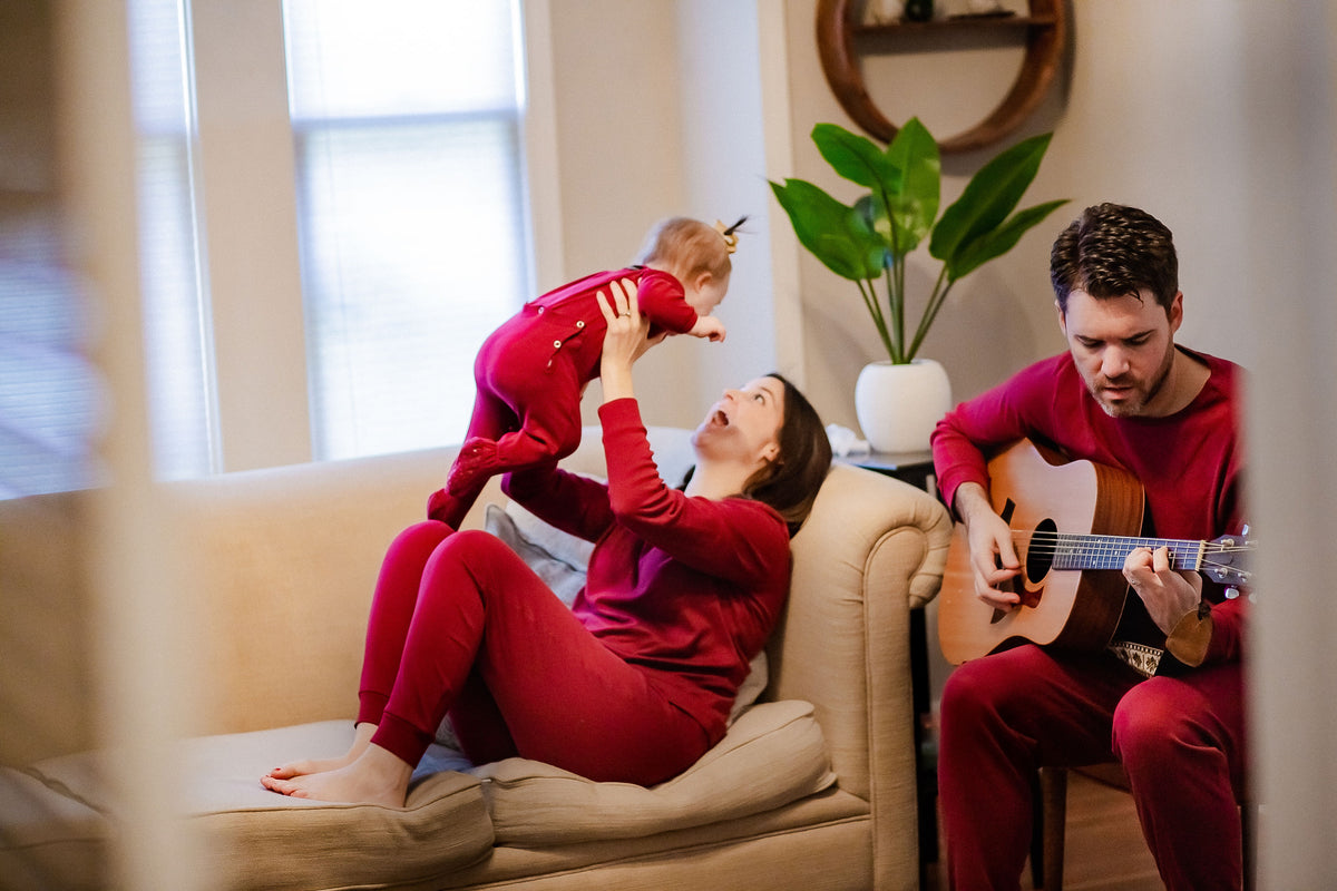Women's organic cotton pajama set in maroon